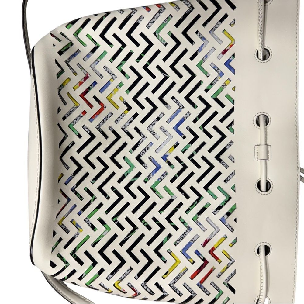 Lauren Ralph Lauren Andie Perforated Multicolor Vanilla Leather Drawstring Bag - Picture 5 of 13